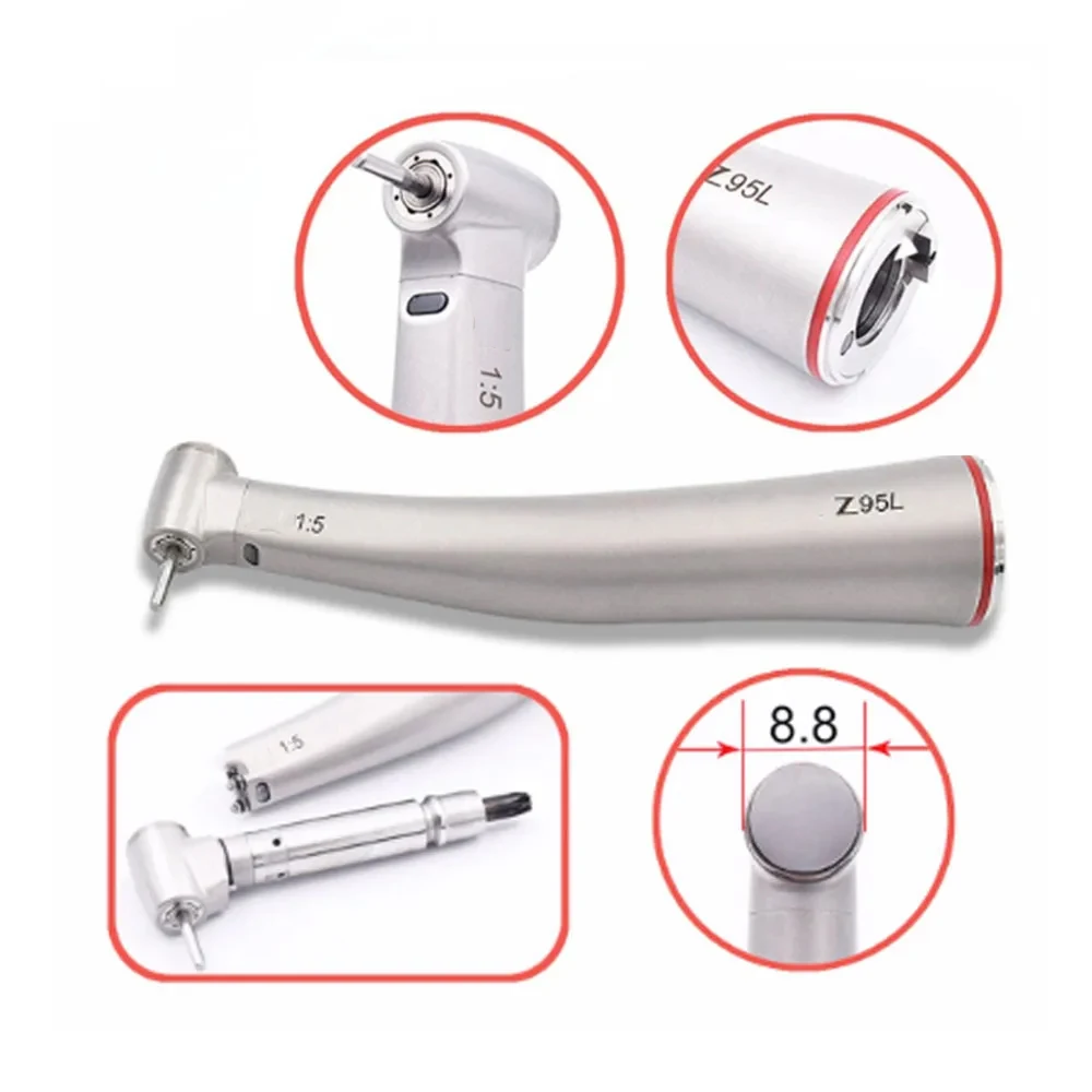 Push Button Dental Contra Angle Handpiece 1:5 Increase Speed Handpiece Mini Head  X95L Inner Water Spray Red Ring