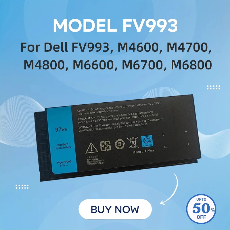 

Battery for Dell FV993, M4600, M4700, M4800, M6600, M6700, M6800 Laptops