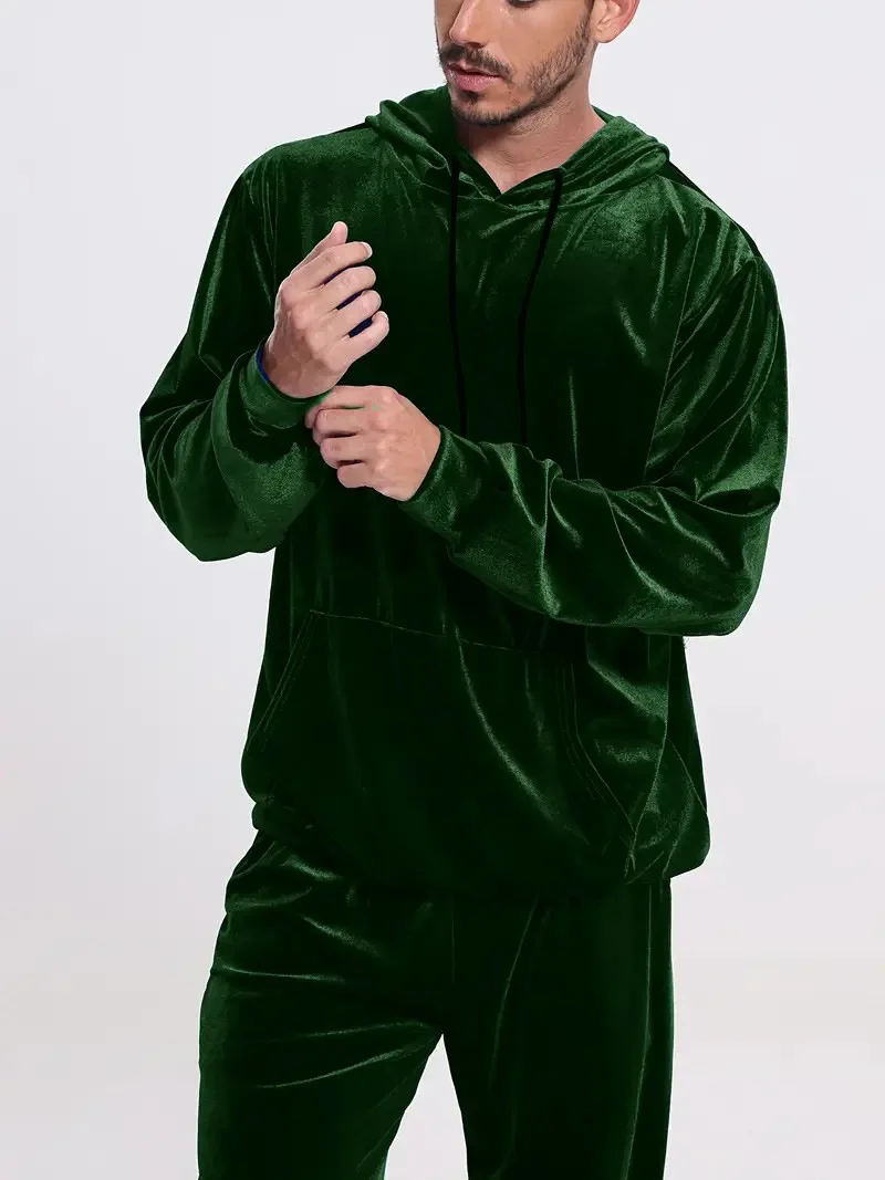 Herren-Trainingsanzug aus Samt in Goldoptik mit Reißverschluss-Hoodie, elastischen Bündchen und Jogginghose, Frühling/Herbst, europäisch-amerikanischer Casual-Stil, zweiteiliges Outfit – Detail 22