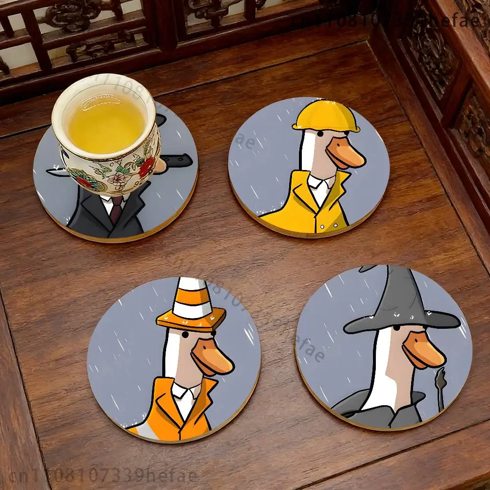 Cartoon Cute Goose Duck Style Vintage 4in Wooden Coasters Coffee Tea Cups Home Decor Christmas New Year Party Gift