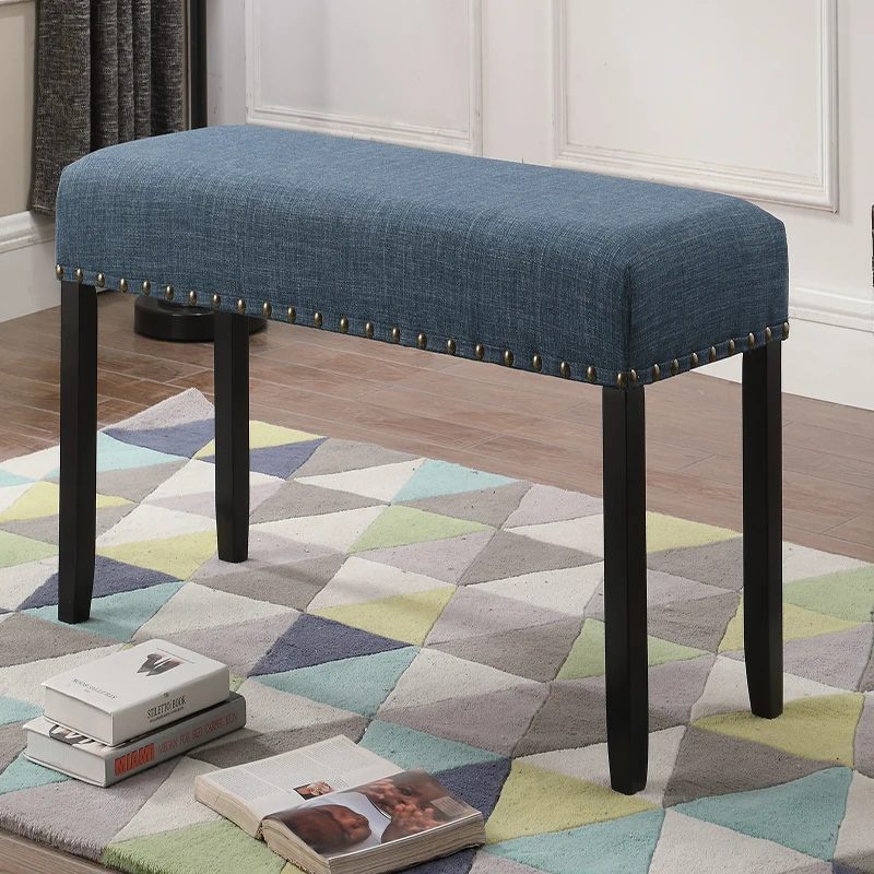 RV Biony Fabric Dining Bench with Nailhead Trim, Blue On-Site