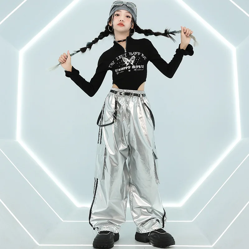 Mädchen Jazz Dance Bühne Kostüm Mädchen Kpop Hip Hip Dance Kleidung Street Dance Wear Kinder Mode Kleidung Schwarz Tops Shuffle Hosen