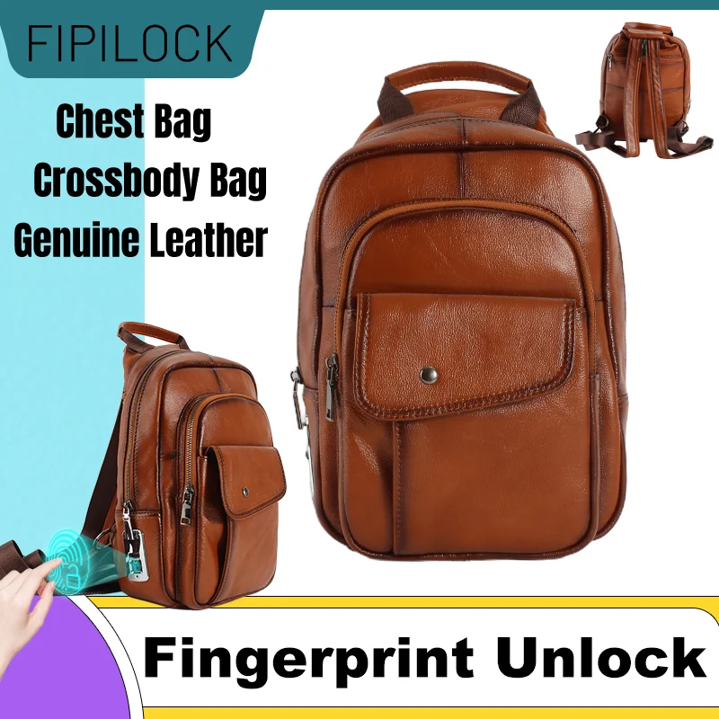 FIPILOCK Crossbody Bag Backpack Laptop 2in1 for Women and Men High Quality Genuine Leather with Smart Fingerprint Unlock Fishing