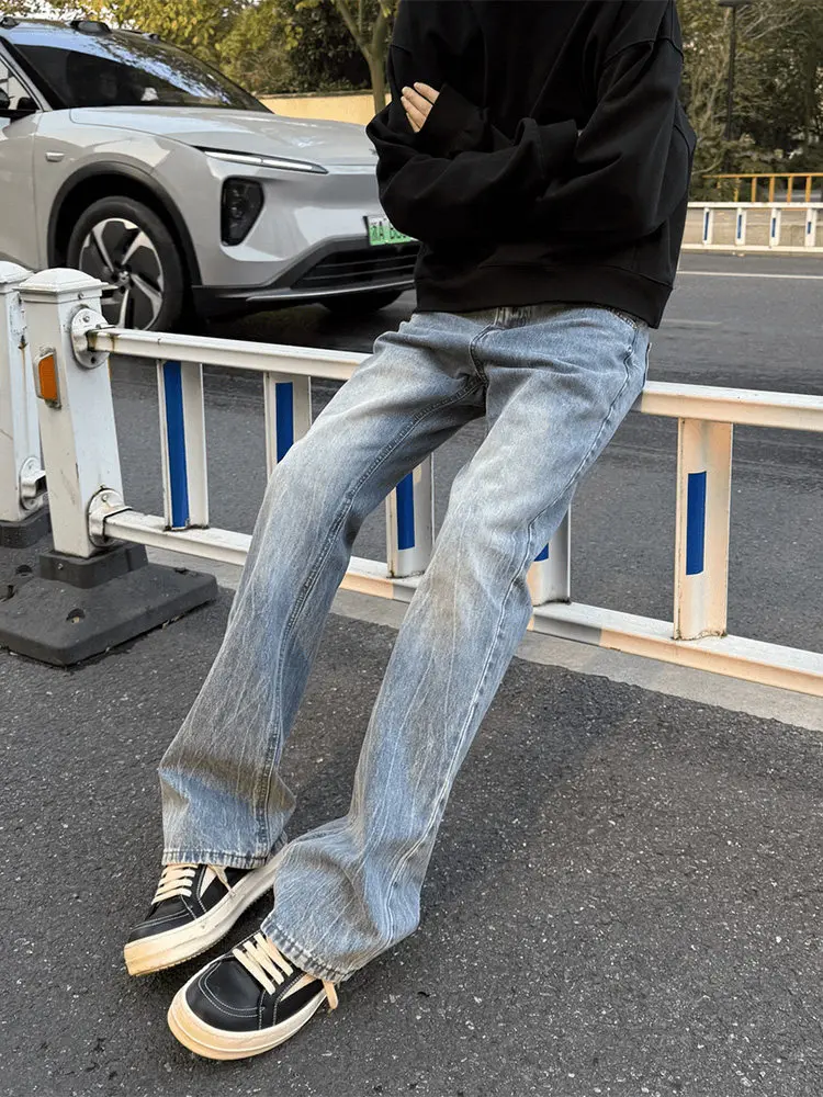 

Cleanfit Blue Waed Denim Jeans Men's Slim Fit High Street Vibe Bamboo Node Pattern Straight Leg Loose Fit Casual Jeans