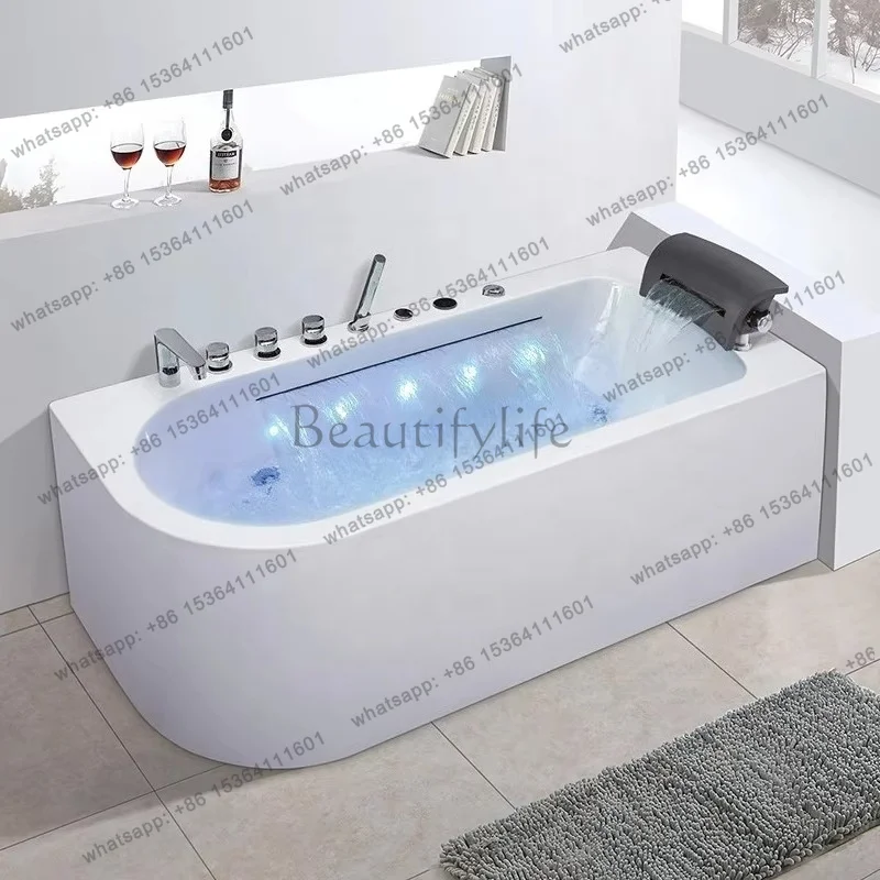 High Quality Heavy Duty Luxury Acrylic Single Person Massage Bathtub With 6 Jet LED Lights Ergonomic Indoor Home Spa Experience