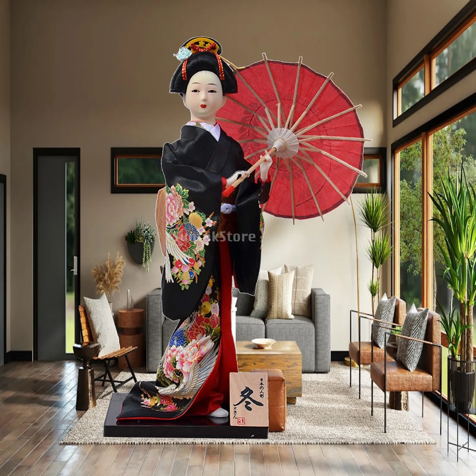 Japanese Geisha Folk Miniature Figurines Handicraft Sculpture 30cm Ornament Oriental Ancient Kabuki for Tabletop Shelf Decor