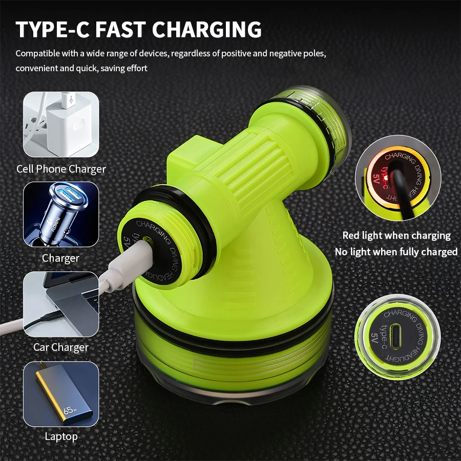 الغوص المصباح القابلة لإعادة الشحن IPX8 للماء المصباح Led المهنية مصباح يدوي خفيفة الصيد مصباح يدوي رئيس الخفيفة