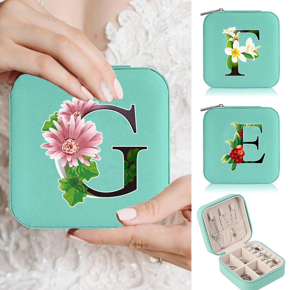 

Mini Square Jewelry Box Women's Jewels Storage Case with Zipper PU Leather Waterproof Jewel Boxes Storage Device Flower Color