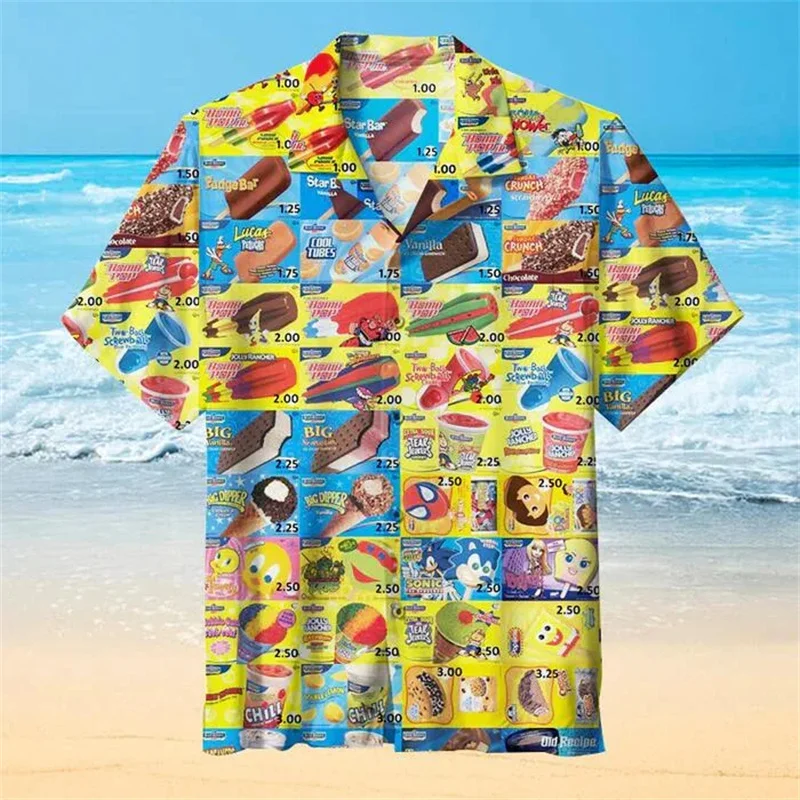 

Ice Cream Graphic Hawaiian Shirt For Men Colorful Splicing 3D Printed Short Sleeve Summer Loose Street Aloha Shirts Lapel Blouse