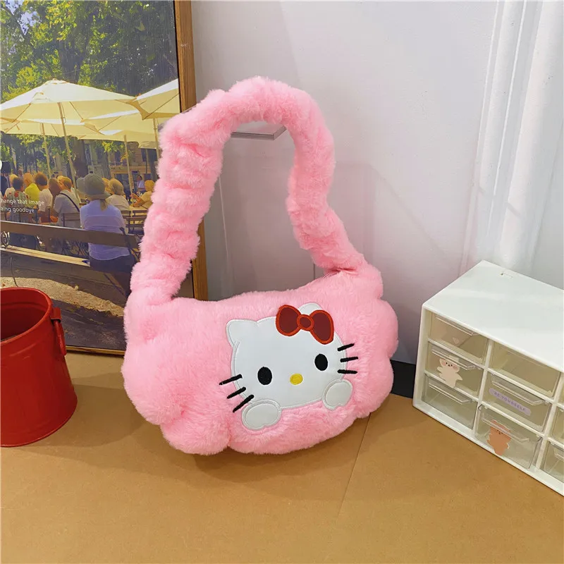 Sanrio My Melody Hello Kitty Shoulder Bag Tote Plush Cartoon Women Large Capacity Tote Lady Travel Shopper Bag Female Purses