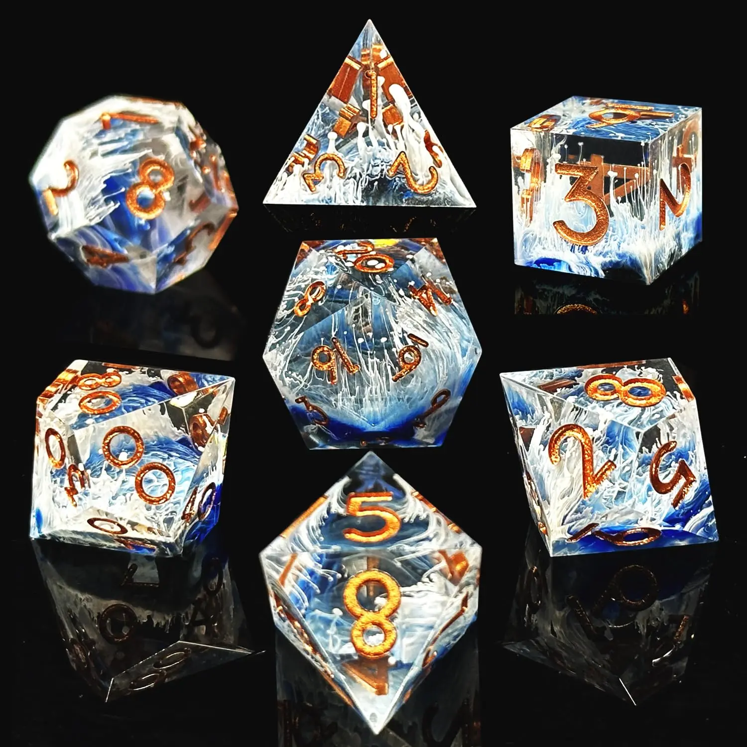 7pcs dnd Resin Polyhedral Dice Set for dungeons and dragons, Semi-Transparent RPG Dice for Board Games Dungeon and Dragons