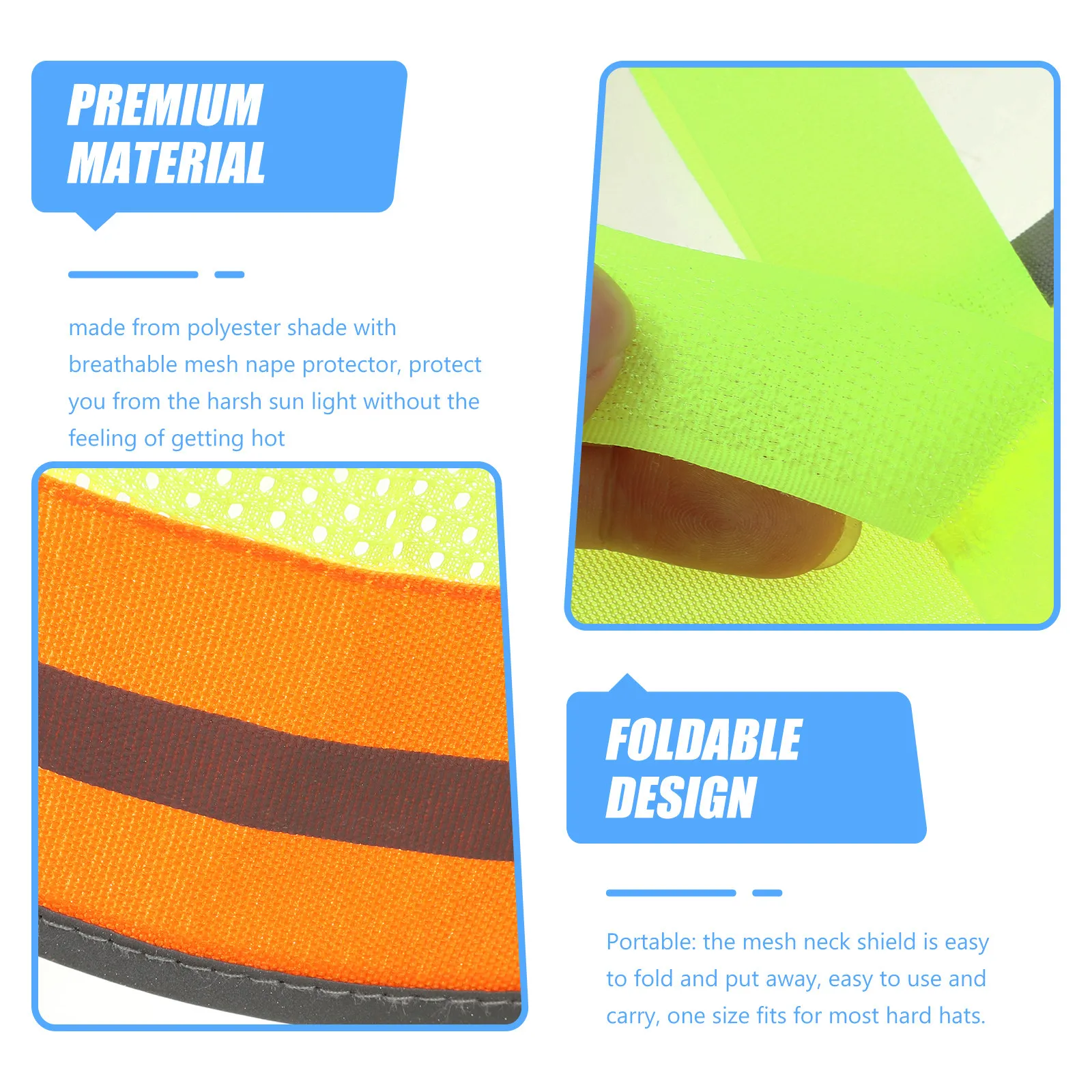 Hard Hat Sun Shade Full Brim Polyester Mesh Sunshade Cloth Portable Foldable High Visibility Reflective Sunshield for Outdoor
