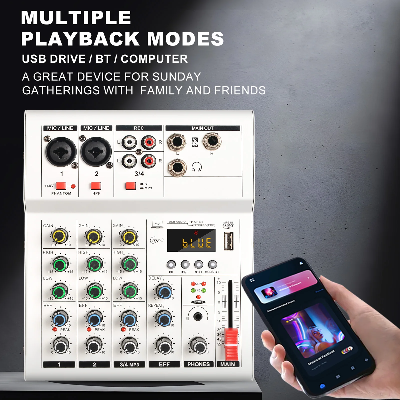 4 channel small mixer audio storage sound card Bluetooth computer home users singing computer live recording recording mixer