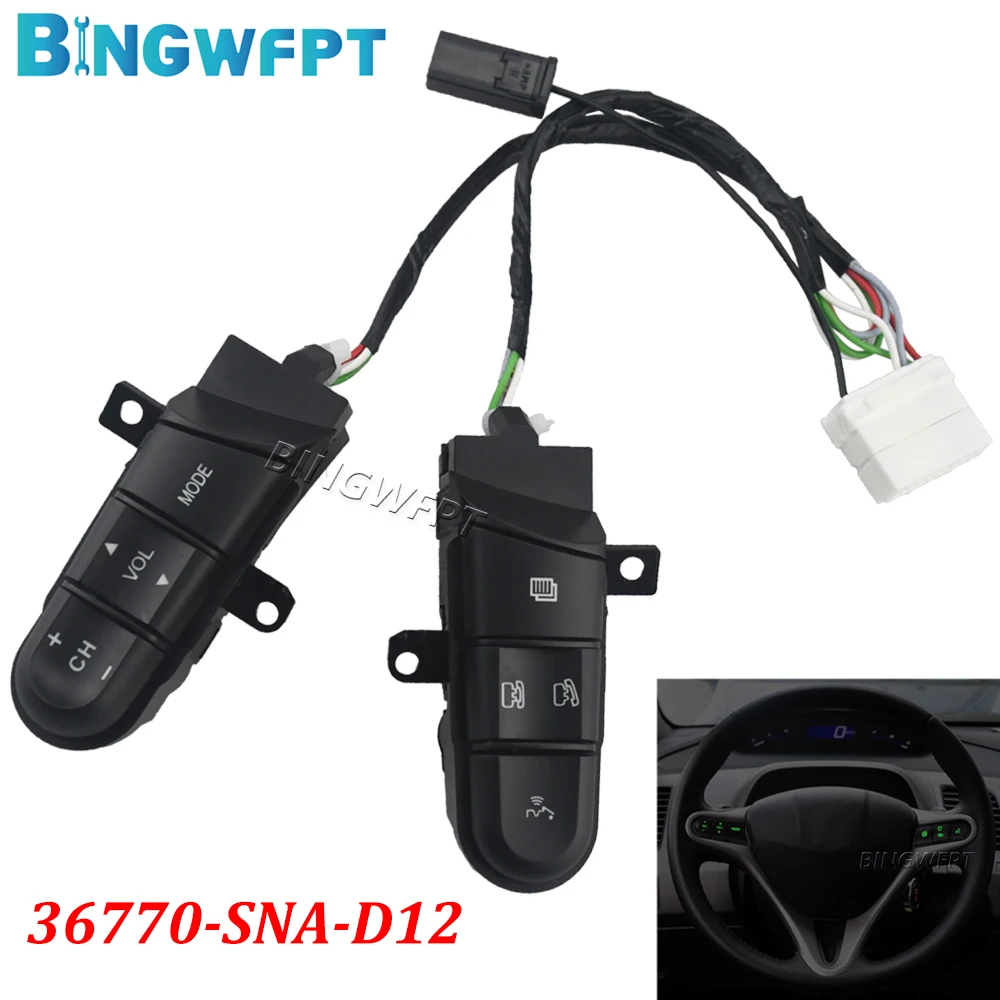 

Steering Wheel Button Switch 36770-SNA-D12 BINGWFPT NEW (Three Option) For Fit 09-14 For Honda 2008 2009 2010 2011 2012 2013