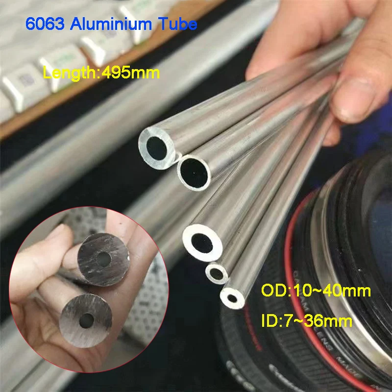 

1pcs 6063 Aluminium Tube OD 10-40mm Thickness1.5mm 2mm Round Aluminum Alloy Pipe Hollow Straight Tube Length 495mm