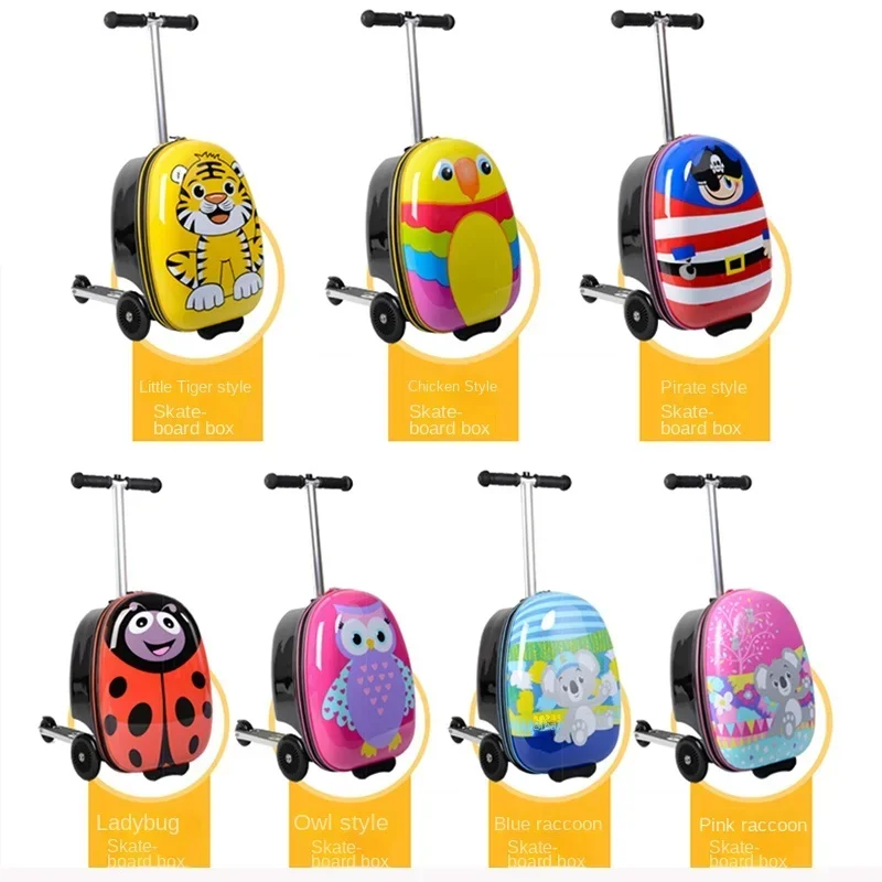 18 Inch Child Suitcase Schoolbag Folding Travel Bag with Wheels for Kids Baby Ride on Luggage Case Cartoon Cute