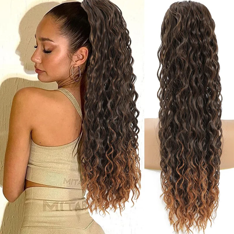 

Женский парик-хвост в европейском и американском стиле, на заколке-крабе, кудрявый, длинный, с эффектом «пузырьковых» локонов, модный