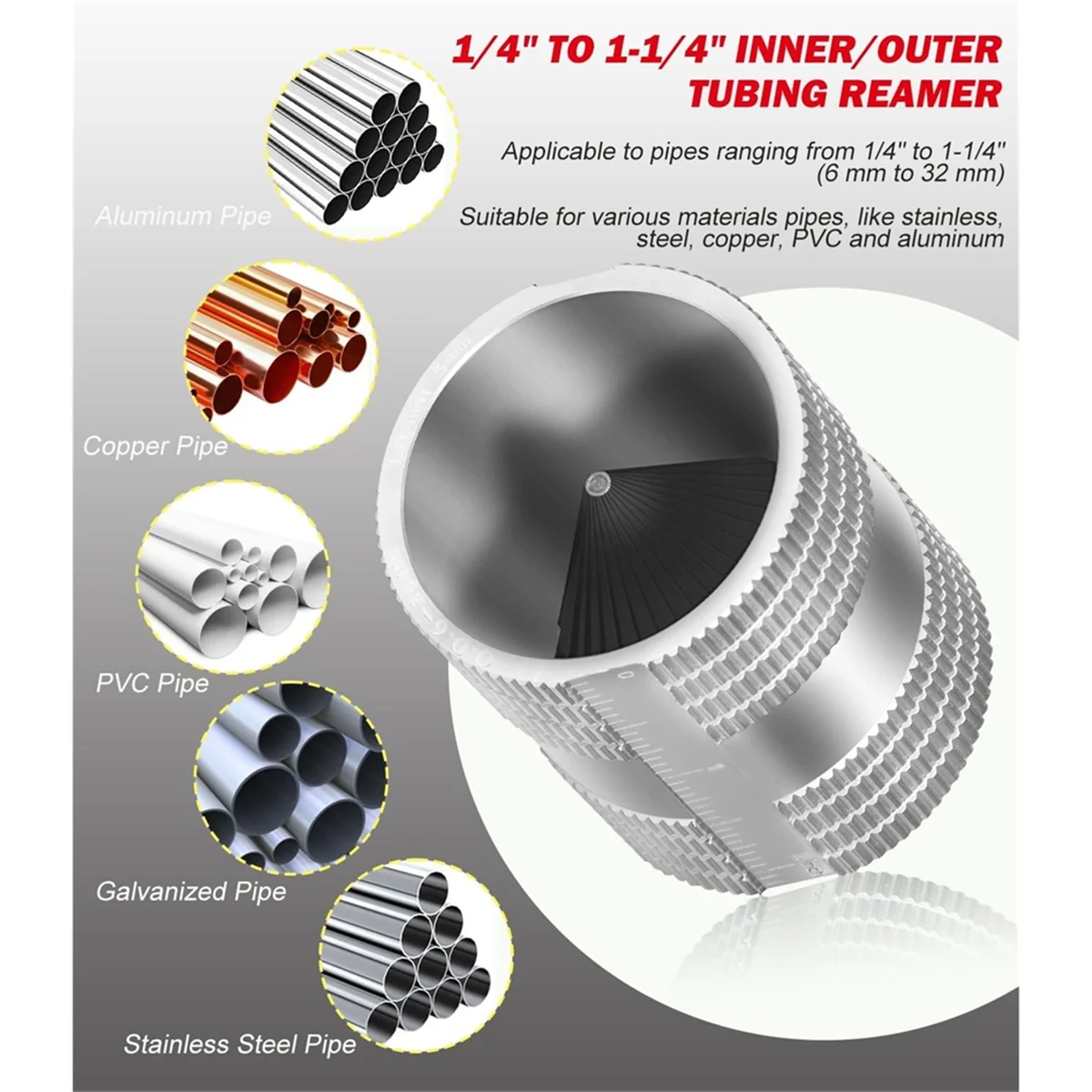 

ABNJ от 1/4 до 1-1/4 дюйма, развертка для внутренних/внешних трубок, замена модели 29983 223S, инструмент для снятия зуда на алюминии, оцинкованных трубах