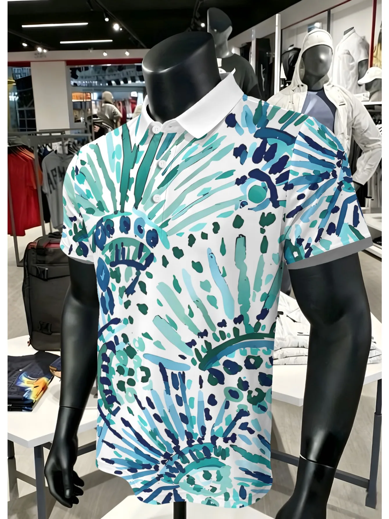 New men's short-sleeve polo shirt T-shirt, loose-fitting and tailored with printed patterns, versatile basic crew-neck top suita