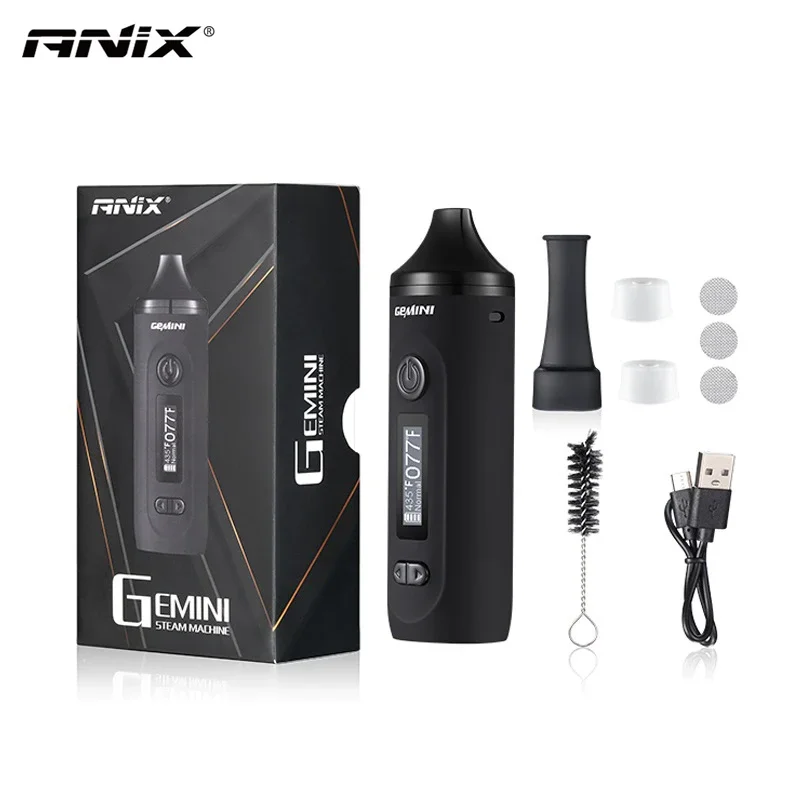 

2025 Anix Gemini Dry Herb Vaporizer 2200mAh with Stainless Steel Oven Heating Chamber OLED Yocan Hit Vane Blk Widow Herbal Kit