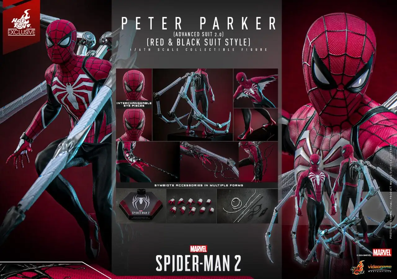 Hot Toys Vgm66 Gioco Spider Man Peter Parker Premium Battle Suit 2.0 Versione rossa e nera Scala 1:6 Modello di bambola da collezione Gk