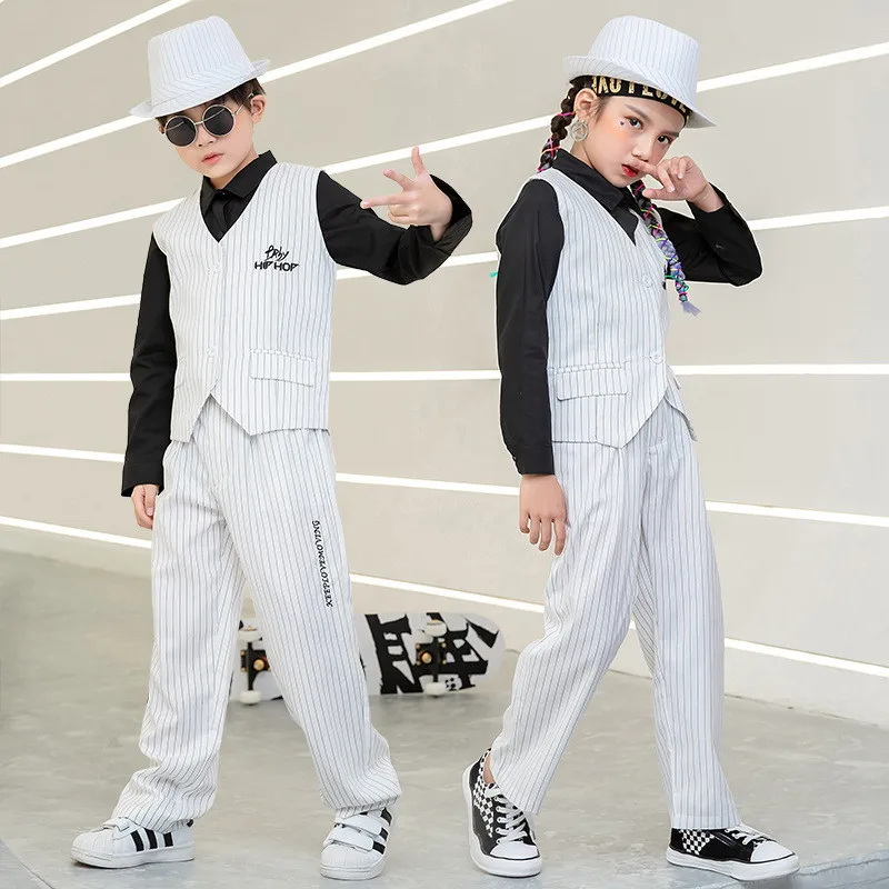 Kids Performance Costume Stage Outfit for Hiphop Dance Clothing Boys Girls Jazz Breaking Streetdance Waistcoats