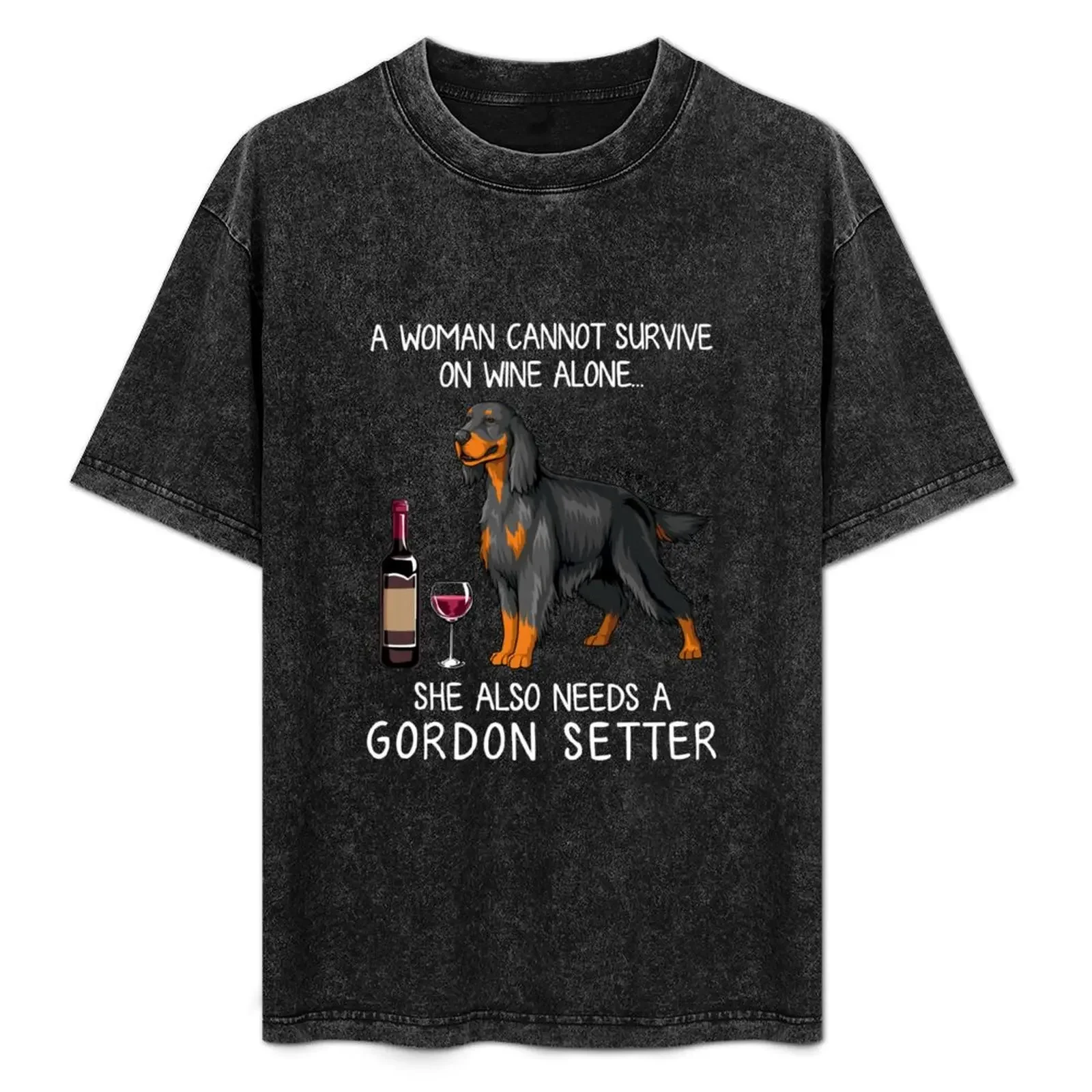

Gordon Setter and wine Funny dog T-Shirt Stain Resistant Casual Tee