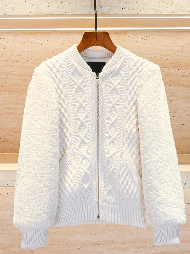 

M Home Nan You High End Women's Faion Knitted Plaid Stand Collar Jaet Small Fraance Sle Outerwear Winter Coat