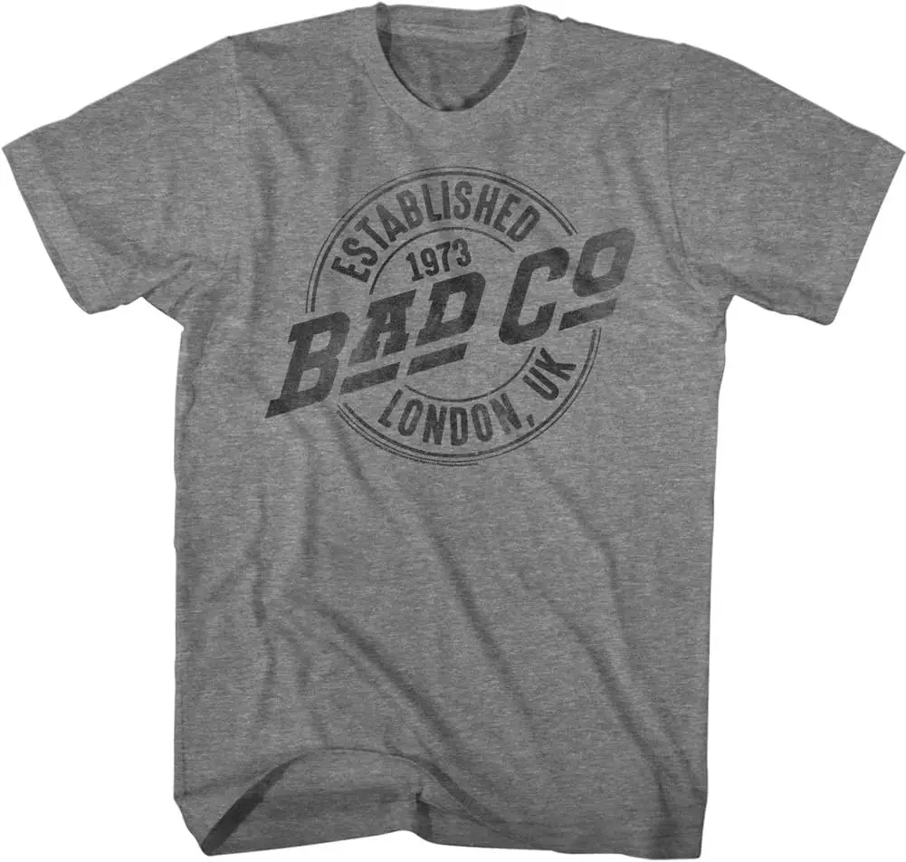 

Bad Company English Vintage Rock Band Established 1973 Faded Logo Adult Short Sleeve T-Shirt Graphic Tee