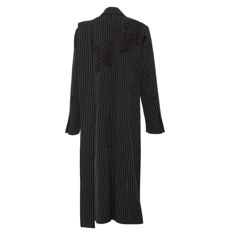 EAEOVNI, abrigo largo de retazos irregulares a rayas a la moda para mujer, chaqueta con botones con diseño bordado Floral, Ropa nueva 2025 1A593