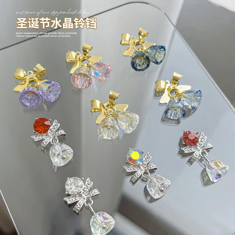 

Christmas Crystal Bell Manicure Zircon Jewelry Autumn and Winter New Alloy Bow Pendant DIY Nail Art Jewelry Accessories