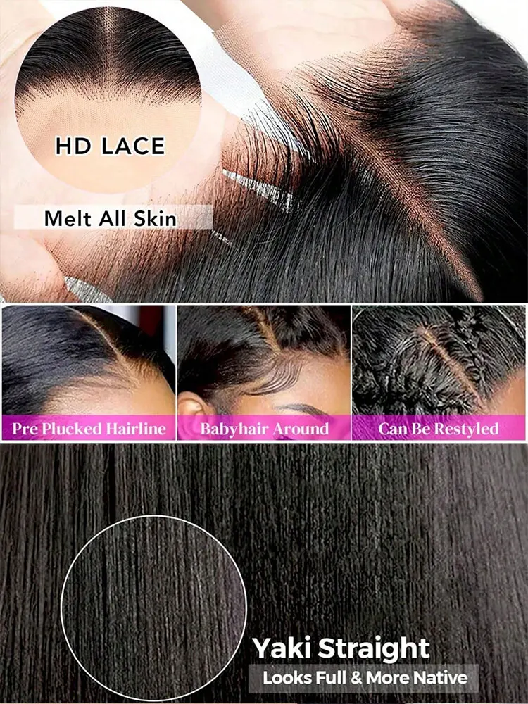 Parrucca anteriore in pizzo 13x4 diritta crespa Parrucche Glueless 5x5 Parrucca diritta Yaki diritta crespa per capelli umani per donna Densità 250%