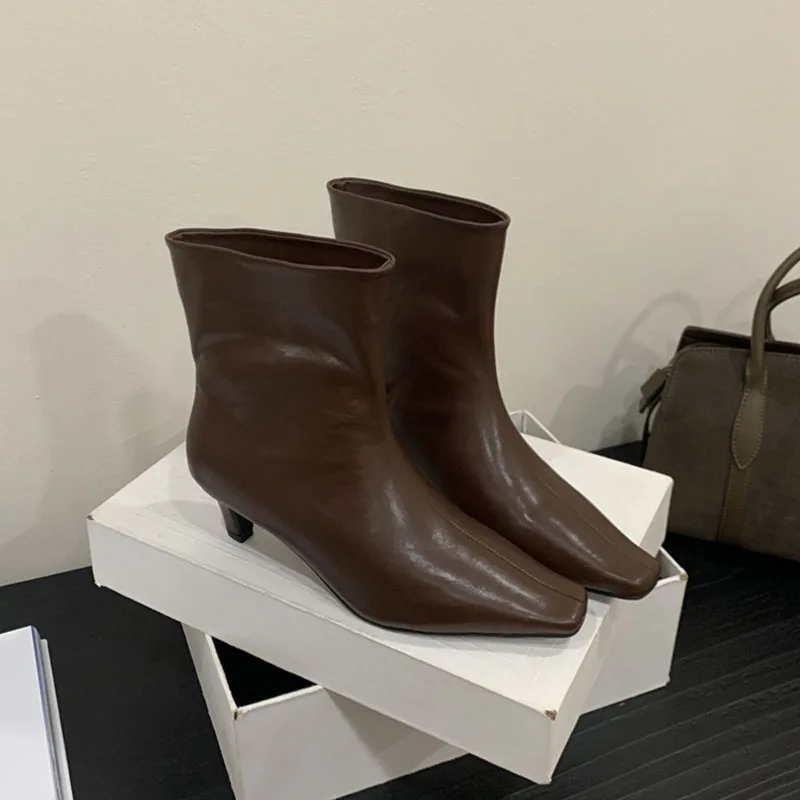 New Modern Ladies Short Booties Slip On Shoes Thin Low Heel Pumps Female Elegant Fashion Square Toe Ankle Boots For Women