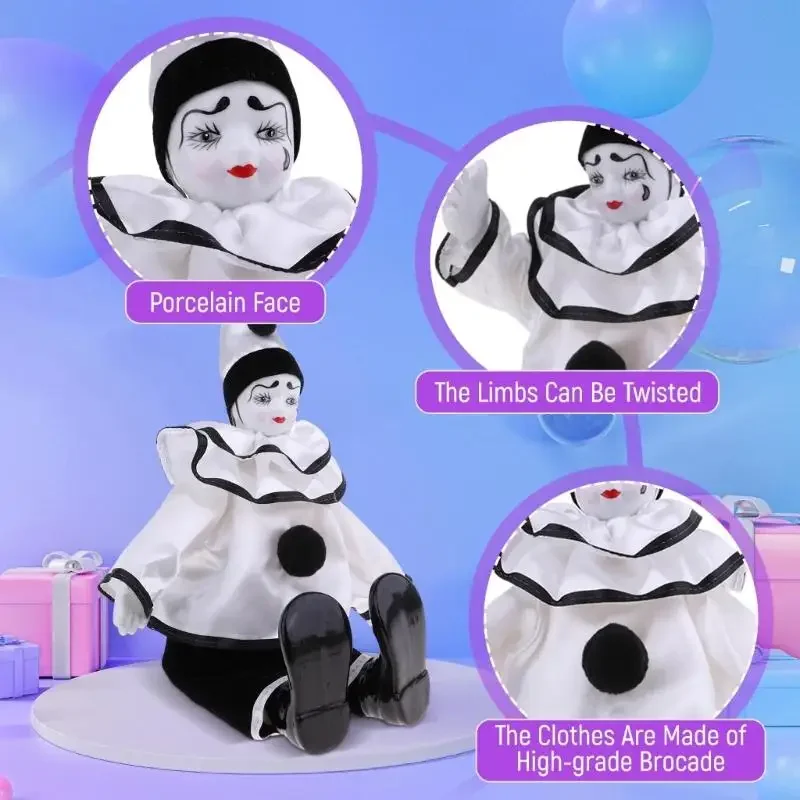 

Elegant Ceramic Clown Sculpture With Posable Design and Sparkling Costume Face Expression For Modern Interior Styling 15UB