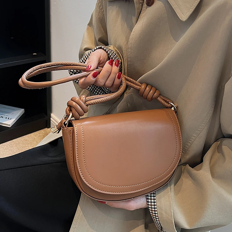 Women Fashion Saddle Bag Luxury Brand Knot Deign Pu Leather Female Handbags Small Shoulder Crossbody Bags For Women Flap Bag2022