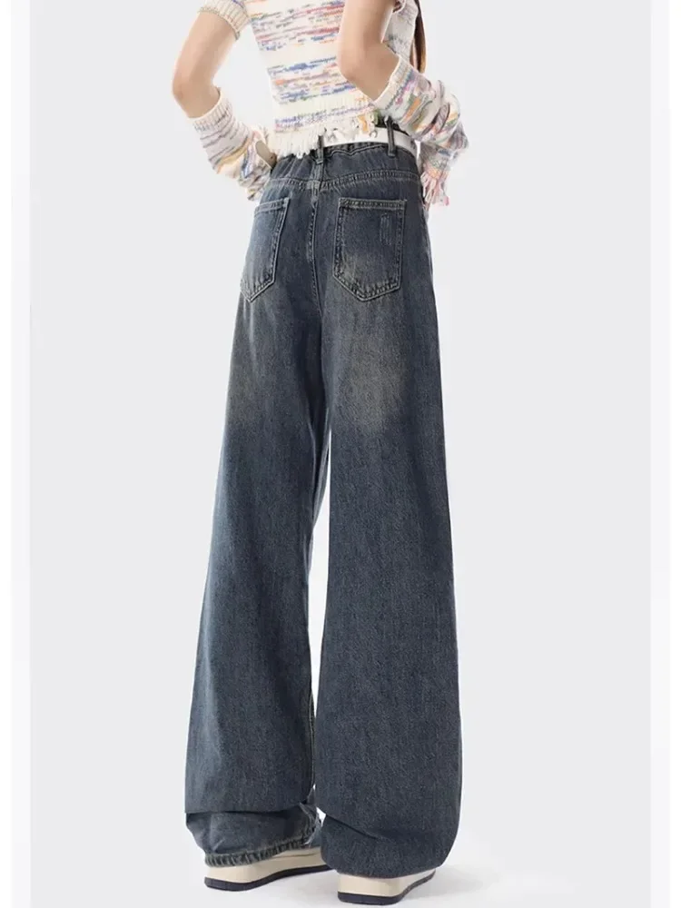 Jean Baggy Vintage à Jambes Larges pour Femme, Pantalon en Denim, Salle de Bain, MERCEDES U Y2K, Streetwear, Harajuku, Star Patch, Abonnés, Kpop adt, Automne