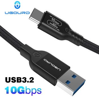 UGOURD USB 3.2 3.1 Gen2 10Gbps USB-A إلى نوع C كابل USB-C كابل نقل البيانات 60 واط سلك شحن سريع لصندوق USB HUB SSD
