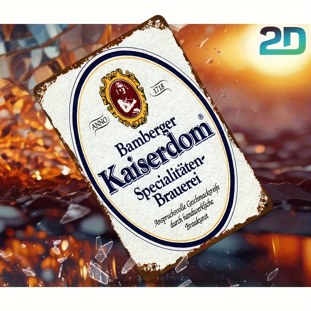 لوحة حائط معدنية مسطحة ثنائية الأبعاد لمصنع الجعة البافارية العتيقة - لافتة شعار البيرة الألمانية من بامبرج (20.32 × 30.48 سم) - حديد ألماني مطبوع بالأشعة فوق البنفسجية