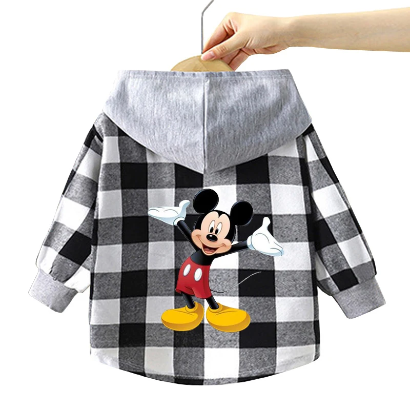 Spring and Autumn Children\'s Coat plaid boy Mickey hooded shirt 1-12 year old girl Minnie long sleeved blouse baby clothes