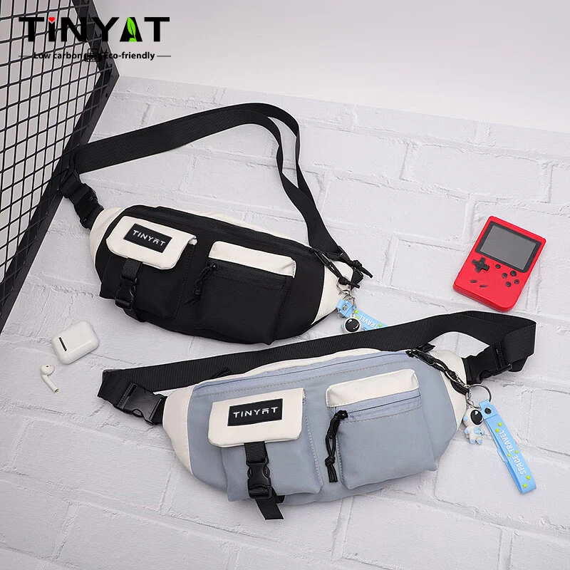 TINYAT Men's Fanny Pack Women's Durable Polyester Color Contrast Chest Bag Adjustable Shoulder Strap Waist Bag for Daily Use