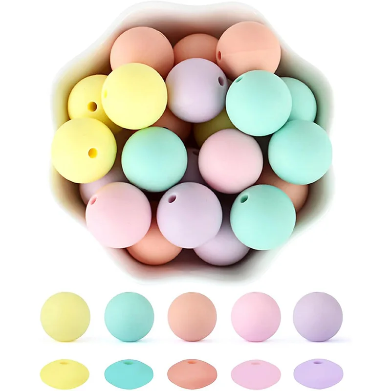 40Pcs/Lot Baby Silicone Loose Bead 12mm Round Bead Lentil Teether Beads For Jewelry DIY Pacifier Chain Dummy Holder Accessories