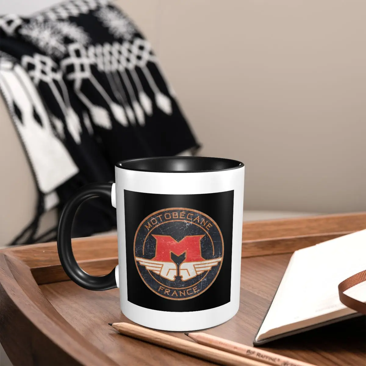 MOTOBECANE Retro Badge Mug Funny Ceramic Coffee Cups Tea Mugs Milk Cup Drinkware Gift for Friends