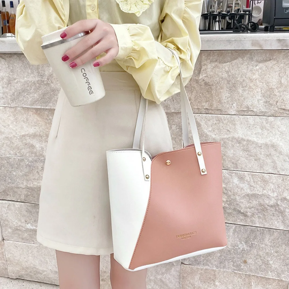 Women\'s Patchwork Color Bag Large Capacity Shoulder Bags High Quality Pu Leather Handbag Ladies Wild Bags Purses and Handbags