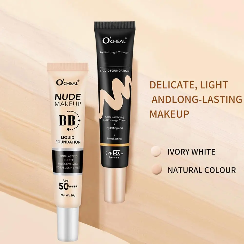 Waterproof BB Cream Long Lasting Oil-control Liquid Sunblock Cream Makeup Foundation SPF50+ Base Concealer Moisturize CC C6B7