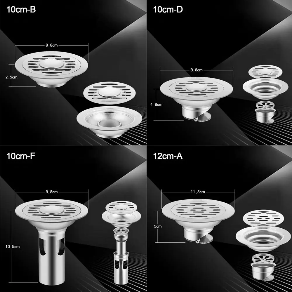 with Grid Grate Cover Shower Floor Drain Backflow Preventer Square Sink Strainer Stainless steel Dectable drain filter