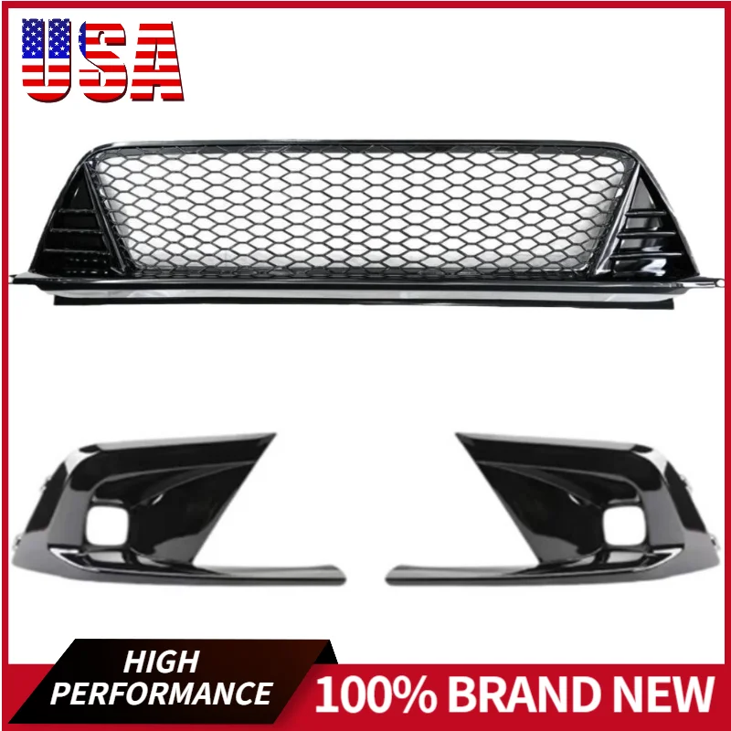 

Car Cover Grille For Honda Civic 2022 2023 2024 Gloss Blk Type-R Style Front Lower Grill + Fog Light Bezel Cover Car Accessories