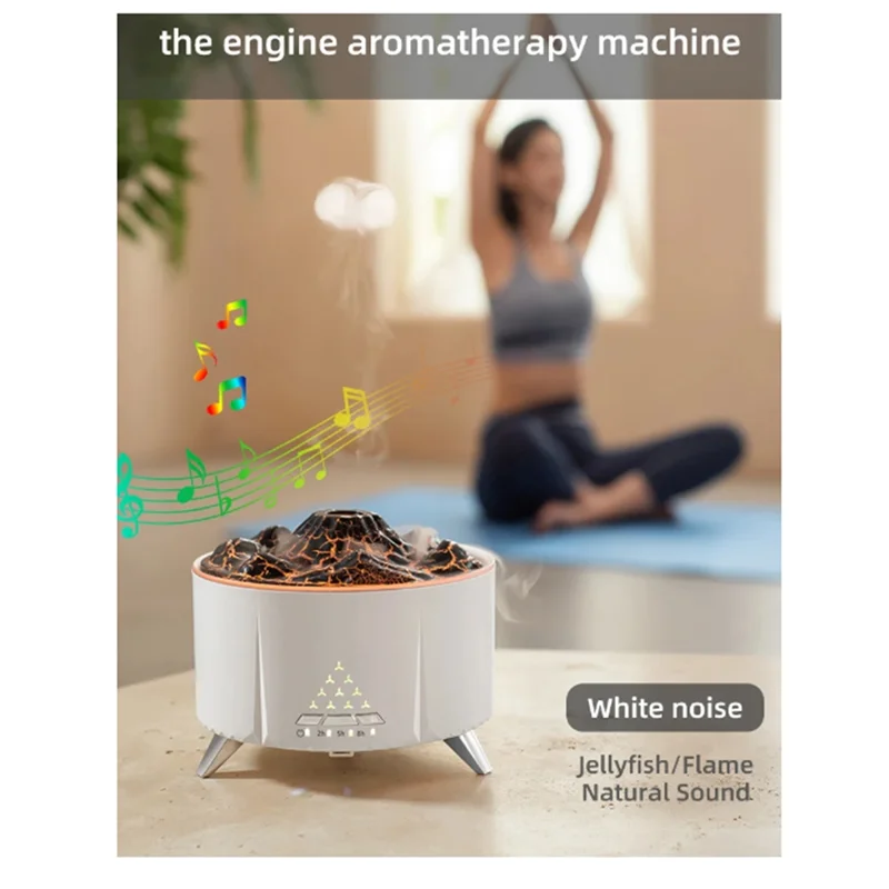 火山加湿器炎ディフューザー火災アロマエッセンシャルオイル家庭用ミニ空気喫煙クラゲミストリング EU Plug-A77G