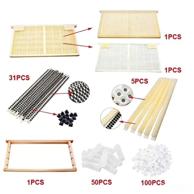 No-Moving Larvae Royal Jelly Frame, Italian Bee Queen Rearing Kit, Queen Excluder, Cell Bar Base, Pierced Royal Jelly Frame