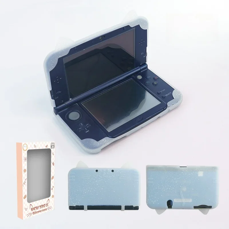 3D-siliconen hoesje met kattenoren voor de nieuwe Nintendo 3DS LL/XL, volledig beschermend, zachte hoes met extra dikke hoeken, krasbestendig en schokabsorberend.