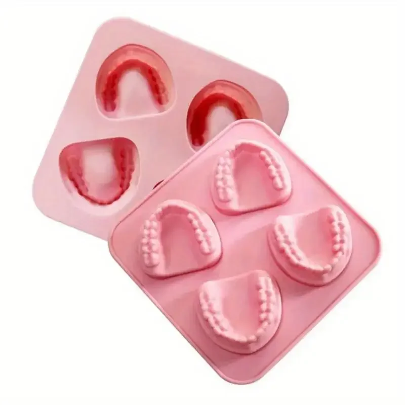 4 Hole Denture Teeth Shaped Ice Cube Mold Silicone Ice Tray 